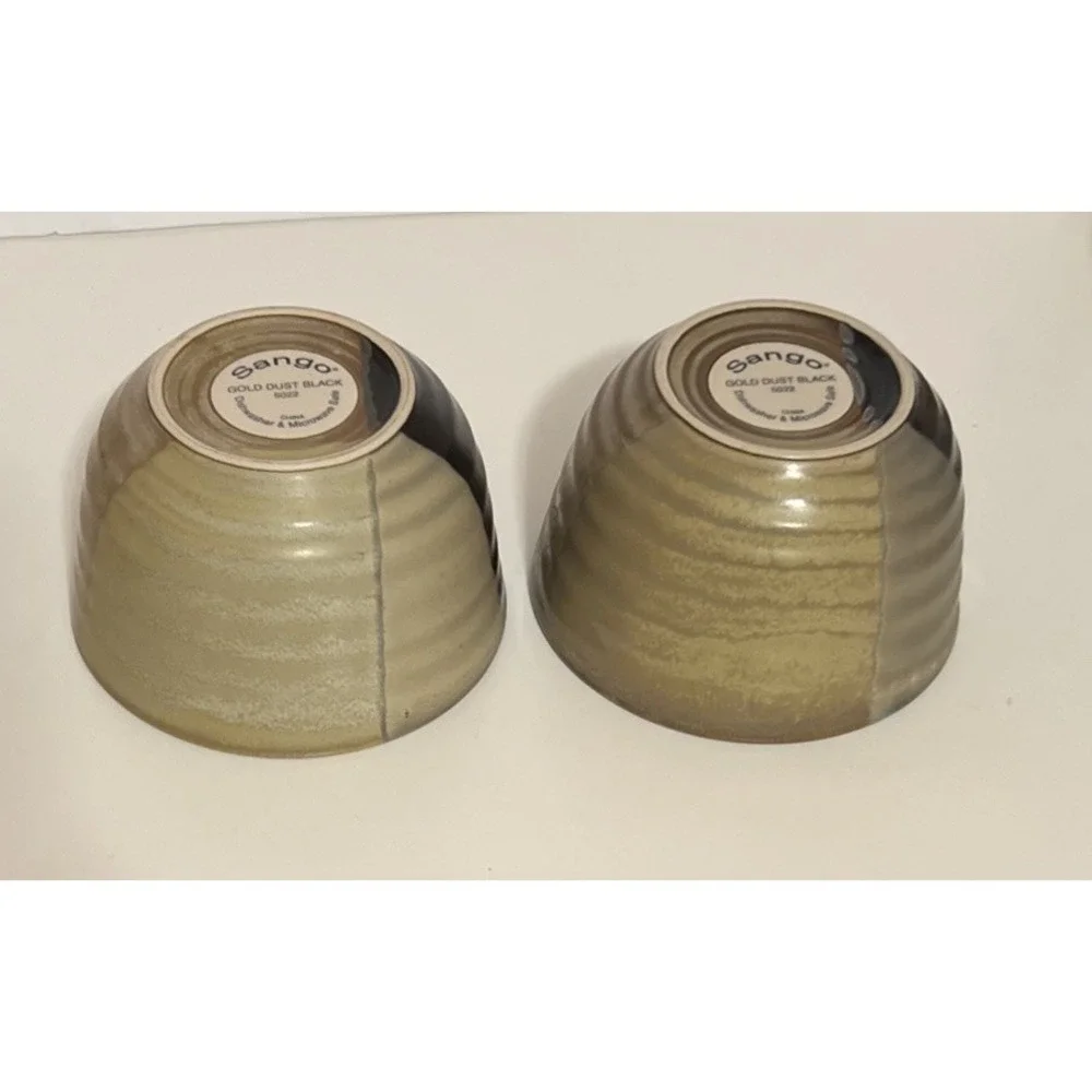 Set of 2 Sango 5022‎ Gold Dust Black Stoneware Ice Cream Bowls 5